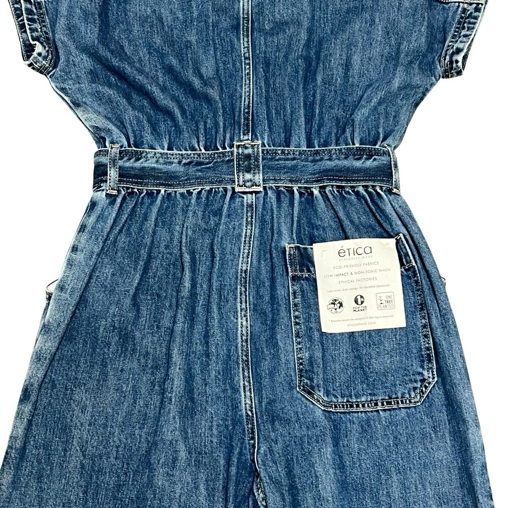 NWT ETICA Megg Utility Denim Jumpsuit Women's Large Dark Blue Belted Belt Pocket - Picture 9 of 13